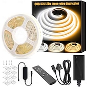 abordables Contrôle à distance-Ruban LED COB FCOB flexible haute densité 5 m (16,4 pi) 640 LED/m, température de couleur réglable 3000 K - 6000 K, IRC 90, intensité variable, pour chambre, cuisine, décoration intérieure, 24 V CC