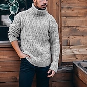 cheap Men's Pullover Sweater-Men's Cable Knit Jumper Sweater Pullover Sweater Jumper Cable Knit Regular Tops Knitted Slim Fit Plain Turtleneck Knitwear Contemporary Casual Daily Wear Clothing Apparel Fall Winter White Khaki S M L
