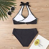 preiswerte Tankinis-Damen Badeanzug Zweiteilig Rock Bademode Rückenfrei Urlaub Strandbekleidung Gestreift V Ausschnitt Ärmellos Badeanzüge