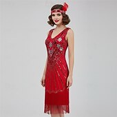 economico Abiti degli anni '20-Anni Ruggenti Anni 1920 Lunghezza al ginocchio Lunghezza corta Abito Flapper Gonna pullover Senza maniche Il grande Gatsby Invitato al matrimonio Paillettes Scollo a V Costume Per donna Carnevale