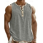 cheap Tank Tops-Men's Tank Top Vest Top Undershirt Sleeveless Shirt Sleeveless Henley Summer Plain Fashion Designer Basic Buttons Vacation Street Going out Black Pink Navy Blue Top Tee for Men