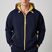 billiga bashuvtröjor för män-Herr Huvtröja Huvtröja med dragkedja Huvtröjor med dragkedja Vit Marinblå Huva Slät Dragkedja Ficka Sport &amp; Utomhus Dagligen Helgdag Polyester Streetwear Grundläggande Ledigt Vår Höst Kläder Pull
