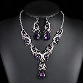 baratos Conjutos de Bijuteria-2pcs Conjuntos de joias de noiva For Mulheres Roxo Azul Vermelho Casamento Traje de festa para noite Liga Geométrico