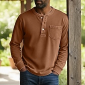 billiga Casual Henley T-shirt-SoftFade™ Herr Henley Skjorta 100% Bomull Syra Tvättad Skjorta T-shirt Tee Lång Ärmar Vintage Fast Retro Vintage Avslappnad Vintage Stil Garment Dyed Blekt Henley Avslappnad Vår Höst Rosa Lila Henley