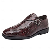 preiswerte Slipper-Schwarze Herren-Monk-Strap-Schuhe aus Kunstleder – elegantes Design mit Krokodilprägung und Schnalle, perfekt für formelle Anlässe, Geschäftstreffen und Hochzeiten.