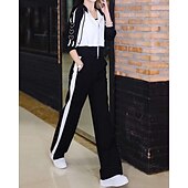 رخيصةأون بدلات رياضية-نسائي سويت شيرت بسحاب بنطلون واسع الساق بدلة رياضية من قطعتين رباط ألوان متناوبة أطقم ملابس رياضية الخريف أسود أبيض المشي لمسافات طويلة مهنة ركض كم طويل رياضة ألبسة رياضية مرن نسبياً عادي