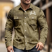 economico camicie western da uomo-Per uomo Renna Arrow Camicia di Velluto a Coste Camicia Western Giacca camicia Manica Lunga Vintage Retrò All'aperto Abbigliamento da lavoro Autunno Inverno Collo ripiegato Stampa 3D Camicie da
