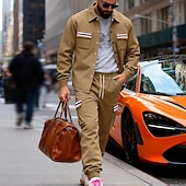 Χαμηλού Κόστους βασικές φόρμες-Ανδρικά Πουλόβερ Φόρμα Σετ ρούχων Jachetă Πέτο ΕΞΩΤΕΡΙΚΟΥ ΧΩΡΟΥ Καθημερινά Αθλητικά Κορδόνι Κουμπί επάνω Τσέπη Ταινία Μαύρο Ρουμπίνι Καφέ Πολυεστέρας Ρούχα Γυμναστικής Μοντέρνα Κομψό στυλ street