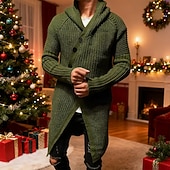 baratos suéter cardigã masculino-Homens Sueter Cardigan Estriado Tricotar Túnica Tricotado Tecido Capuz Aquecimento Contemporâneo Moderno Roupa Diária Para Noite Roupa Inverno Verde Tropa M L XL