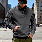 levne Fleecová mikina s kapucí-Pánské Mikina Flísová mikina Svetr Čtvrtletní mikina na zip Velbloudí Světle šedá Stojáček Bez vzoru Klokaní kapsa Ležérní Denní Sporty a outdoor Šik ven Chladný Sportovní oblečení Podzim zima Jaro