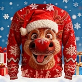 billige stygge gensere for menn-Stygg julegenser Herre Hver Trykt mønster Pullover genser Strikketøy Crewneck Fritid Feriereise Daglig Hold Varm Langermet Vår Høst Vinter Rød Blå Lilla