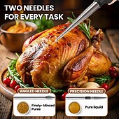 זול כלי בישול וגאדג'טים למטבח-מחבת הודו מנירוסטה לבישול &amp;מזרק מטבח - מזרק נוזלים חמים - מזרק בשר ומזון - גודל גדול עם 2 מחטים &amp;2 מברשות ניקוי - כלי חיוני לחג ההודיה