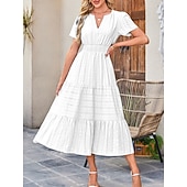 ieftine Rochie albă-Pentru femei Rochie Maxi Rochie A line Casual Zilnic Fit regulat Simplu Manșon scurt În V Albastru piscină Alb Galben Roșu-aprins Vară Primăvară