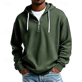 olcso férfi alapvető pulóverek-Férfi Kapucnis felsőrész Kordbársony Pulóver kapucnis pulóver Negyed cipzáros kapucnis pulóver Sárgabarack Vörösbor Fekete Fehér Világoszöld Kapucni Sima Cipzár Texturált Hétköznapi Napi Sport