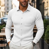 economico Camicie casual eleganti da uomo-Per uomo Camicia Maglia a coste Camicia casual Camicia con Bottoni Blu Bianco Blu marino Grigio Manica Lunga Semplice Colletto Casuale Quotidiano Tasca Abbigliamento Poliestere Moda Moderno Casual