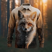 economico Camicia vintage-Per uomo Animale Volpe foresta Camicia Camicia con Bottoni Manica Lunga Vintage Retrò Casuale All'aperto Caccia Primavera Autunno Collo ripiegato Stampa 3D camicie con colletto Cachi chiaro Marrone