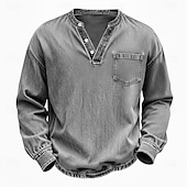 voordelige Casual Henley-T-shirt-Voor heren Henley-shirt Overhemd van 100% katoen met zure wassing T-shirt T-shirt Lange mouw Wijnoogst Effen kleur Retro vintage Casual Vintagestijl Kledingstuk geverfd gewassen Henley Casual Lente