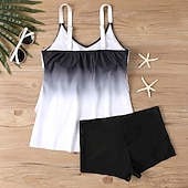 abordables Tankinis-Mujer Bañadores 2 piezas Alta cintura Traje de baño Espalda al Aire Vacaciones Ropa de playa Ombre Escote en Pico Sin Mangas Trajes de baño