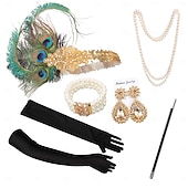 baratos Acessórios e mais-Conjunto Loucos anos 20 Anos 20 Retro Vintage Faixa De Cabelo Estilo Melindrosa Decoração de Cabelo Conjunto de acessórios O Grande Gatsby Menina melindrosa Pena Fantasia Mulheres Natal Carnaval