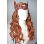 baratos Perucas Históricas-Peruca longa ruiva natural, peruca ruiva longa e encaracolada para fantasias, peruca sintética ruiva acobreada ondulada de 71 cm (28 polegadas) para festas de carnaval