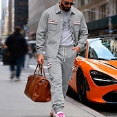 Χαμηλού Κόστους βασικές φόρμες-Ανδρικά Πουλόβερ Φόρμα Σετ ρούχων Jachetă Πέτο ΕΞΩΤΕΡΙΚΟΥ ΧΩΡΟΥ Καθημερινά Αθλητικά Κορδόνι Κουμπί επάνω Τσέπη Ταινία Μαύρο Ρουμπίνι Καφέ Πολυεστέρας Ρούχα Γυμναστικής Μοντέρνα Κομψό στυλ street