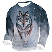 halpa Animal Print-Miesten Susi Fleece College Päivittäin Vapaa-aika 3D Metsästys Tiukka pyöreä kaula-aukko Koti Juhla Lahja Katuvaatteet Sininen Ruskea 3D-tulostus Syksy Talvi Suunnittelija S M L XL XXL XXXL
