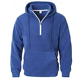 お買い得  メンズベーシックパーカー-男性用 パーカー クォータージッパーパーカー フリースパーカー ブルー ブラック パープル ライトグレー ダックグレー フード付き 平織り ジッパー ポケット スポーツ 日常 祝日 ポリエステル ストリートファッション ベーシック カジュアル 秋 冬 衣類 パーカー トレーナー