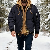 baratos Men's Jackets &amp; Coats-Men's Winter Jacket Casual Jacket Hoodied Jacket Outdoor Casual Pocket Quilted Winter Fall &amp; Winter Color Block Streetwear Daily Hooded Regular Black Burgundy Navy Blue Khaki Army Green Jacket