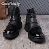 economico Stivaletti alla caviglia-stivali da uomo in similpelle marrone con cinturino – design alla moda con dettagli in fibbia, perfetti per uscite informali, moda invernale e abbigliamento outdoor