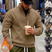 levne Fleecová mikina s kapucí-Pánské Mikina Flísová mikina Svetr Čtvrtletní mikina na zip Velbloudí Světle šedá Stojáček Bez vzoru Klokaní kapsa Ležérní Denní Sporty a outdoor Šik ven Chladný Sportovní oblečení Podzim zima Jaro
