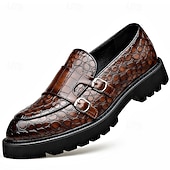 tanie Loafery-męskie bordowe mokasyny ze sztucznej skóry z ozdobnymi klamrami – luksusowe wsuwane buty na eleganckie okazje i świąteczne spotkania