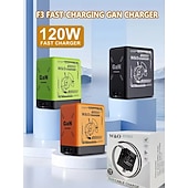 baratos Carregadores Sem Fio-Carregador portátil rápido de 120 W com cabo USB-C e Lightning, compatível com iPhone 15/16/17 e Samsung, ideal para jogos e viagens. Design compacto e específico para tomadas europeias.