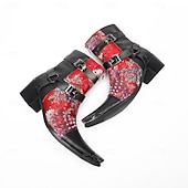 halpa Ensiluokkaiset nahkasaappaat-Miesten punamustat nastakengät – rock-henkinen muotoilu, mukavat ja kestävät, sopivat erinomaisesti rentoon arkeen, katutyyliin ja tapahtumiin