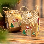 cheap Gift Wrapping &amp; Bag-Christmas Gingerbread House Candy Boxes, 24pcs (3 Designs 8 Each, with Stickers), Kraft Paper Gift Boxes, Advent Calendar Packaging