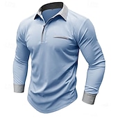economico Polo classica da uomo-Per uomo Semplice Maglia da golf Manica Lunga Bavero Vacanza Essenziale Tempo libero Sportivo Ferie Casual Quotidiano Patchwork Tasca Bottoni Tutte le stagioni Blu chiaro Nero Bianco