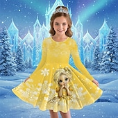  Mädchen' 3D Grafik Anime Schneeflocke Kleid Langarm 3D-Druck Frühling Herbst Leistung Urlaub Party Lässig Prinzessin Schön Kinder 4-12 Jahre Freizeitkleid A Linie Kleid Knielang Normale Passform