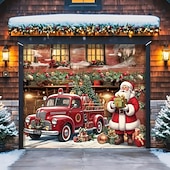 זול כיסויי דלתות מוסך חג המולד-כיסוי לדלת מוסך לחג המולד, בית סנטה קלאוס, רקע תלייה גדול, 2 מכוניות, קישוט מסיבת חג חיצוני, הדפס שטוח דו-ממדי, באנר קיר חגיגי, חצר בית, רקע סצנת חג המולד, 7*8 רגל