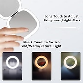 billige Dekorative lys-LED-lys reisesminkespeil 5x 10x forstørret kompakt USB-lading sammenleggbar berøringsskjerm, lysstyrkejusterbar bærbar minispeil for på farten og vesken