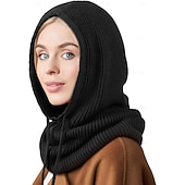 お買い得  温熱コレクション-ニットバラクラバ帽子、女性用、厚手、暖かい、ネックウォーマー、ビーニー、冬、秋、ニットヘッドカバー、寒い天候、アウトドア、快適、スキーマスク、スカーフ、キャップ、アクセサリー