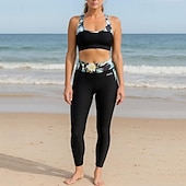 abordables Rash Guards de Una Pieza-Mujer Camiseta de protección solar de 2 piezas Sujetador de surf Pantalones de traje de baño Bloqueo de color con sujetador incorporado UPF50+ Transpirable Sin Mangas Trajes de buceo Surf Canoísmo
