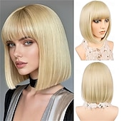 abordables Pelucas de carnaval-Peluca de carnaval 2026 Rubio Negro Azul Recto Bob Corta Peluca sintética para festival Carnaval Desfile Cabello para disfraz de cosplay para Mujer