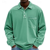 preiswerte Klassisches Poloshirt für Herren-Herren Poloshirts Golfshirt Lässig Straße Revers Langarm Basic Modern Einfach Tasche Knöpfe Frühling Herbst Normale Passform Violett Marineblau Fuchsie Khaki Armeegrün Grau Poloshirts