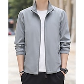 abordables Vestes de course-Homme Couleur Unie Veste zippée blouson aviateur Manteaux décontractés Printemps &amp; Automne avec poches manche longue Athleisure Imperméable Léger Salle de sport Randonnée Course Entraînement Noir