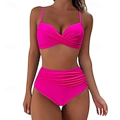זול טנקיני וביקיני לגלישה-בגדי ריקוד נשים בגד ים מקומט סטים של ביקיני בגדי ים אחיד בגדי ים ורוד בהיר שחור נושם ללא שרוולים - גלישה חוף שחייה קיץ