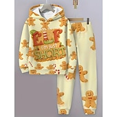 voordelige Kerstsets voor kinderen-Kerstmis Jongens 3D Grafisch Ruitjes Peperkoek mannen Kerstsets kerstcadeau Set met capuchon en joggingbroek Lange mouw Lente Herfst Dagelijks Basic Casual Kinderen 4 jaar + Capuchon Buiten Vakantie