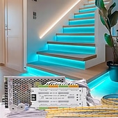 Недорогие Штекерные полосы света-Комплект светодиодной подсветки лестницы с интеллектуальным датчиком движения, 10-24 шт., 4,9-футовая светодиодная лента COB для внутренней подсветки лестниц, оснащенная кабелем с выключателем и