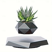 זול חדשנות-עציץ צף מגנטי גיאומטרי שחור אלגנטי - עציץ בונסאי מסתובב המופעל על ידי אוויר עם עיצוב זרימת אוויר, בסיס משושה, מתאים לצמחי אוויר בתוך הבית כולל מעמד