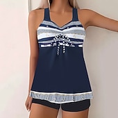 abordables Tankinis-Mujer Bañadores 2 piezas Bermudas Traje de baño Espalda al Aire Vacaciones Ropa de playa Graphic Escote Redondo Sin Mangas Trajes de baño