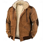 economico Felpa con cappuccio in pile-Per uomo Felpa con cappuccio Felpa con cappuccio a zip intera Felpa con cappuccio in pile Felpa con cappuccio foderata in pile Blu Marrone Verde Cachi Con Cappuccio Semplice Patchwork Blocco di colore