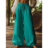 preiswerte weites Bein und hohe Taille-Damen Weites Bein Chinos Lässig Volle Länge Mittlere Hüfthöhe Blau Aprikose Weiß / Weiß Grün Frühling, Herbst, Winter, Sommer
